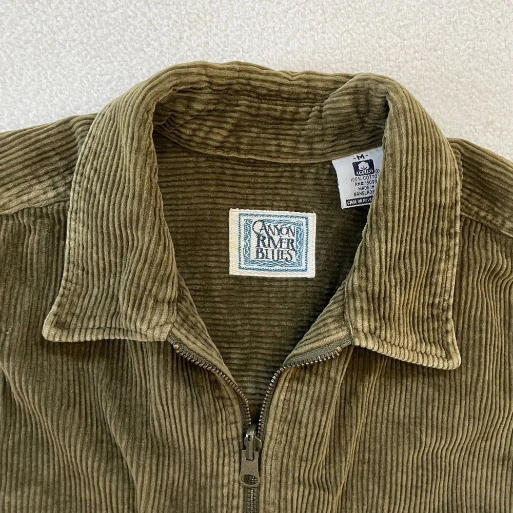 Vintage 90s Canyon River Blues Mens Medium Shirt Jacket Olive Green Corduroy Zip